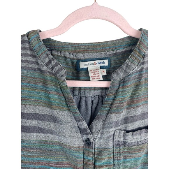 Carbon2Cobalt Women's Carefree EarthyButton Down Shirt Top Striped Size M Ikat - Picture 3 of 8